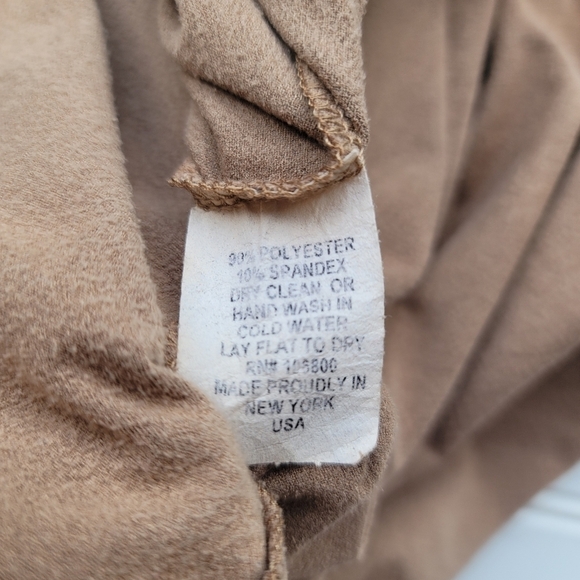 Boho Chik Women Faux Suede Stretch Slimming Tan Beige 3/4 Sleeve Top Sz L - Picture 7 of 9